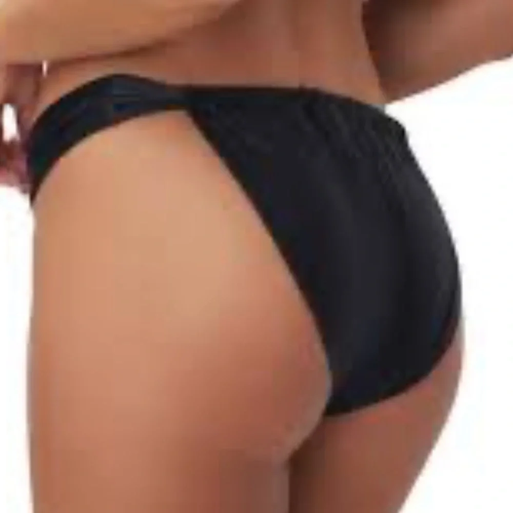 Good American Bali Ruched Swim Bikini Bottom Black silver top 2 M SW01
